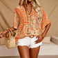 Trending Now⭐👚 Boho Print Batwing Sleeve Top – Flowing V-Neck & Effortless Bohemian Style