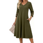 ☀️👗Top Pick - V-Neck Midi Dress – Relaxed Fit & Soft Drape for Any Occasion