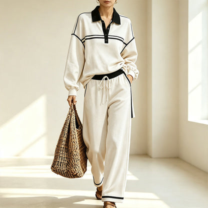 Trending Now👚👖 Striped Patchwork Hoodie & Wide-Leg Pants Set – Relaxed 2-Piece for Effortless Street Style