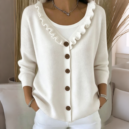 Bestseller🏆👚 Ruffle Collar Knit Cardigan – Elegant Drape & All-Day Comfort for Every Look
