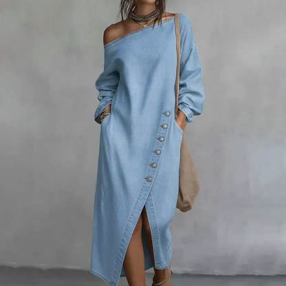 ✨🛍️Fresh Drop - Denim Off-Shoulder Dress – Relaxed Fit & Trendy Cut