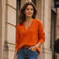 Trending Now⭐👚 Scalloped V-Neck Knit Sweater – Feminine Detail & Soft Texture for Effortless Cool-Weather Style