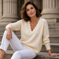 Trending Now⭐👚 Scalloped V-Neck Knit Sweater – Feminine Detail & Soft Texture for Effortless Cool-Weather Style
