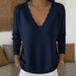 Trending Now⭐👚 Scalloped V-Neck Knit Sweater – Feminine Detail & Soft Texture for Effortless Cool-Weather Style