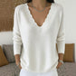 Trending Now⭐👚 Scalloped V-Neck Knit Sweater – Feminine Detail & Soft Texture for Effortless Cool-Weather Style