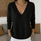 Trending Now⭐👚 Scalloped V-Neck Knit Sweater – Feminine Detail & Soft Texture for Effortless Cool-Weather Style
