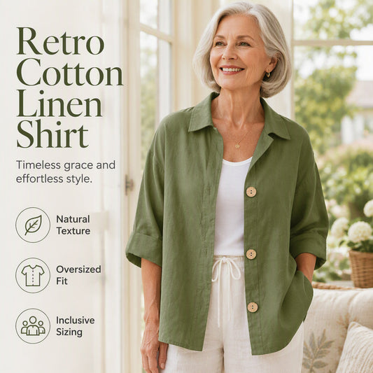 ⭐Trending Now⭐ Retro Cotton Linen Oversized Shirt – Natural Breathable Fabric & Timeless Style for Every Body