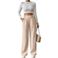 Must-Have🔥👖 Tailored High-Waist Trousers with 4 Metallic Buttons – Sculpted Waist & Wrinkle-Resistant Comfort for Work or Weekend