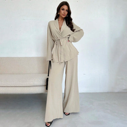 Bestseller🏆 V-Neck Set with Wide-Leg Trousers – Timeless Design & Soft Comfort for Work or Weekend