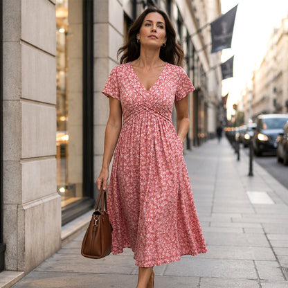 ✨🛍️Fresh Drop - Elegant Floral Print Dress with V-Neck