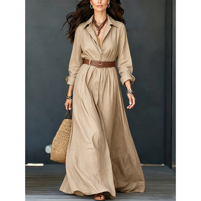 Trending Now⭐ Belted Collared Maxi Dress – Flattering Waist Definition & Soft Drape for Effortless Everyday Elegance
