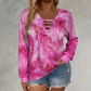 ☀️👚New Arrivals - V-Neck Tie-Dye Top with Lace-Up Detail – Soft Drape & Versatile Style for Any Casual Day