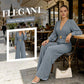 ☀️New Arrivals - V-Neck Belted Jumpsuit with Flowing Wide-Leg