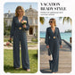 ☀️New Arrivals - V-Neck Belted Jumpsuit with Flowing Wide-Leg