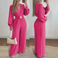 ☀️New Arrivals - V-Neck Belted Jumpsuit with Flowing Wide-Leg