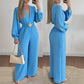 ☀️New Arrivals - V-Neck Belted Jumpsuit with Flowing Wide-Leg