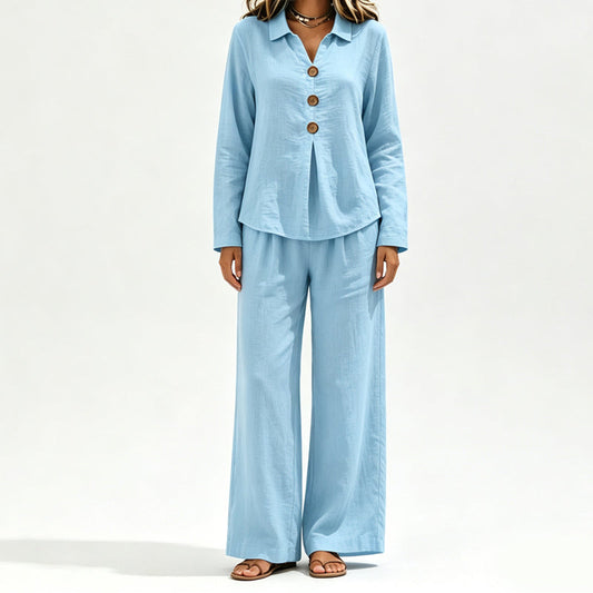 Trending Now👚👖 Long-Sleeve Top & Wide-Leg Pants Set – Soft Drape & Effortless Style for Any Occasion