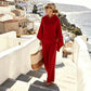 Women's Loose Hooded Cape Top & Wide-Leg Pants Set