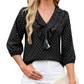 ✨🛍️Fresh Drop - Polka Dot Ruffle V-Neck Blouse