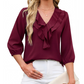 ✨🛍️Fresh Drop - Polka Dot Ruffle V-Neck Blouse