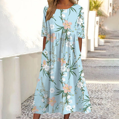 ✨Trending Now 👗 Women's Short Sleeve Printed Dress with Pockets