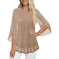 ✨👚New Arrivals - Sparkly Flare Sleeve Top – Shimmering Fabric & Chic Split Cuff for Glamorous Vibes