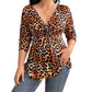 Women's Plus Size Leopard Print V-Neck Top