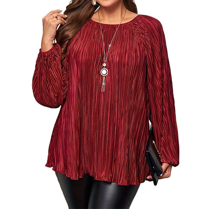 Women's Plus Size Pleated Long Sleeve Top