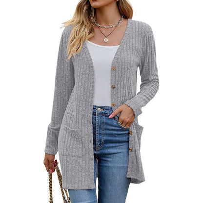 🧥Seasonal Style - V-Neck Cardigan with Relaxed Mid-Length – Soft Drape & Easy Pairing for Any Occasion