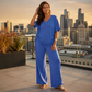 👚New Arrivals - Two-Piece Set with Drawstring Detail – Flattering V-Neck & Breezy Wide-Leg Trousers for Any Occasion