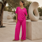 👚New Arrivals - Two-Piece Set with Drawstring Detail – Flattering V-Neck & Breezy Wide-Leg Trousers for Any Occasion