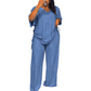 👚New Arrivals - Two-Piece Set with Drawstring Detail – Flattering V-Neck & Breezy Wide-Leg Trousers for Any Occasion