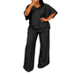 👚New Arrivals - Two-Piece Set with Drawstring Detail – Flattering V-Neck & Breezy Wide-Leg Trousers for Any Occasion