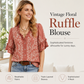 Women's Vintage Floral Top with Ruffled V-Neckline