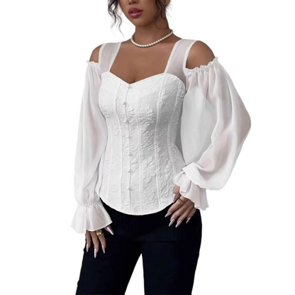 Women's Cold Shoulder Floral Jacquard Top