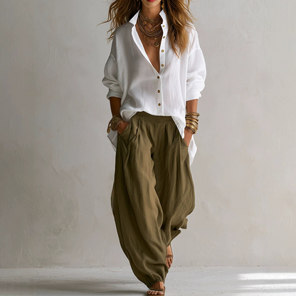 Women's Loose Shirt & Draped Pants Set