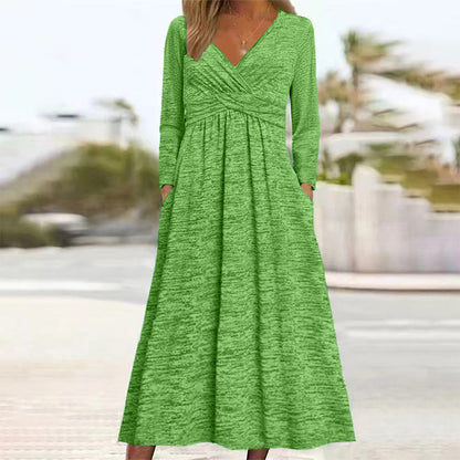 Women's Wrap V Neck Dress with Pockets