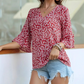 Women's Floral Print 3/4 Flutter Sleeve Top