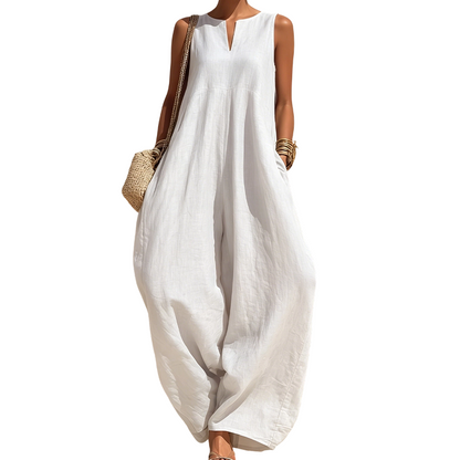 ⭐New Arrivals - Sleeveless Linen Jumpsuit with Pockets – Flowing Oversized Silhouette for Beach or Lounge