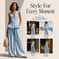 Women's Peplum Top & Wide-Leg Pants Set