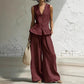 Women's Peplum Top & Wide-Leg Pants Set