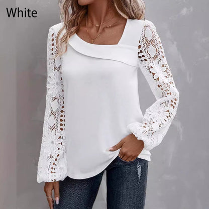 🌸Women's Cutout Lace Patchwork Long-Sleeve Top – Elegant Cutout Detail For Effortless Feminine Style 🤍