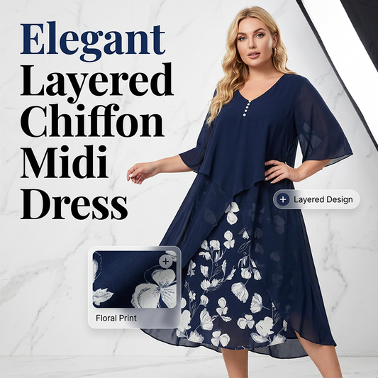 Bestseller🏆👗 Layered Chiffon Midi Dress – Timeless Silhouette & All-Day Comfort for Every Look