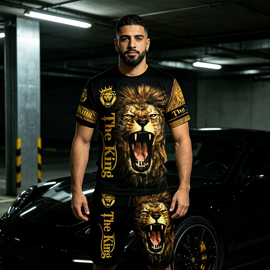 👕New Arrivals - Men's Matching T-Shirt & Shorts Set – Vibrant Animal Print & Breathable Comfort for Summer Days