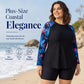 Women's Plus Size Long Sleeve Swimsuit with Shorts