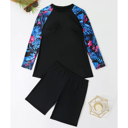 Women's Plus Size Long Sleeve Swimsuit with Shorts
