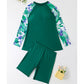 Women's Plus Size Long Sleeve Swimsuit with Shorts
