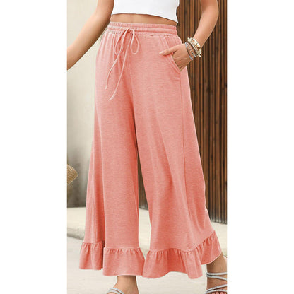 Women's Casual Wide-Leg Pants with Ruffle Hem