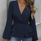 Trending Now⭐👚 V-Neck Lantern Sleeve Peplum Blouse – Romantic Ruffle Hem & Flattering Fit for Effortless Style