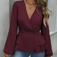 Trending Now⭐👚 V-Neck Lantern Sleeve Peplum Blouse – Romantic Ruffle Hem & Flattering Fit for Effortless Style
